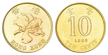 Гонконг 10 центов 1998 KM 66 сталь плакированная латунью UNC 4701-161