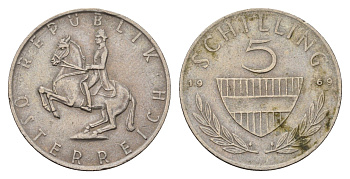Австрия 5 шиллингов 1969 KM 2889a медно-никель 4391-316