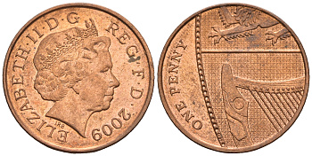 Великобритания 1 пенни 2009 Елизавета II (1952-2022) KM 1107, Spink B6 сталь плакированная медью 4609-661