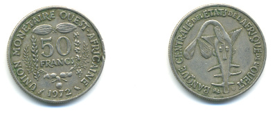 ЗАПАДНАЯ АФРИКА 50 ФРАНКОВ 1972 FAO KM 6 медно-никель 86-1714