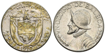 Панама 1/10 бальбоа 1970  KM 10 медь плакированная медно-никелем  aUNC  4609-867