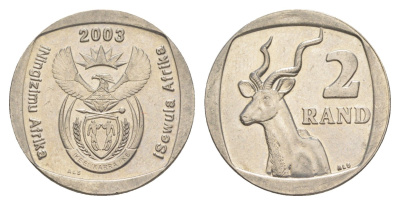 ЮАР 2 ранда 2003 KM 335 медь плакированная никелем UNC 4597-516