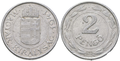 Венгрия 2 пенге 1941 BP KM 522.1 алюминий 190-913