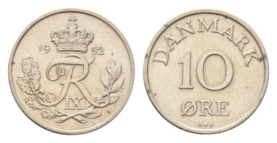 Дания 10 эре 1952 KM 841 медно-никель UNC 4705-736