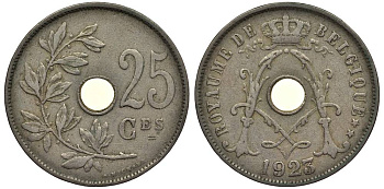 Бельгия 25 сантимов 1923 Belgique, Альберт I (1909-1934) KM 68.1 медно-никель 27-924