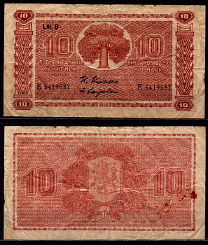 Финляндия 10 марок 1945 Pick 85 (4) бумага 8564-2-4-2