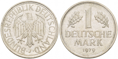 ФРГ 1 МАРКА 1979 J KM 110 медно-никель 3718-1213