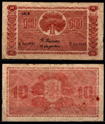 Финляндия 10 марок 1945 Pick 85 (4) бумага 8564-2-4-2