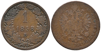 Австрия 1 крейцер 1858 В, Франц Иосиф (1846-1918) KM 2186 медь 4387-932