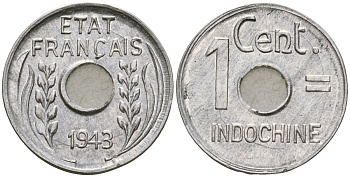 Французский Индокитай 1 сантим 1943 KM 26 алюминий 4147-164