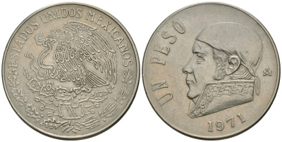 Мексика 1 песо 1971 Хосе Мария Морелос KM 460 медно-никель 81-541