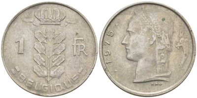 БЕЛЬГИЯ 1 ФРАНК 1975 BELGIQUE, БОДУЭН I (1951-1993) KM 142.1 медно-никель 119-524