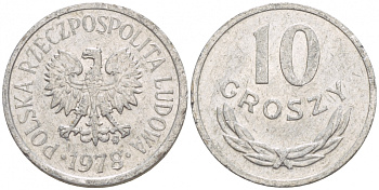 ПОЛЬША 10 ГРОШЕЙ 1978 MW KM АА47 алюминий 4549-763