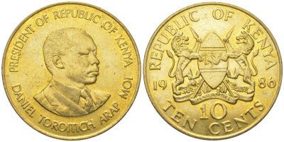 Кения 10 центов 1986 KM 18 никель латунь 4364-3813