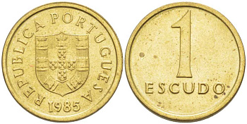 ПОРТУГАЛИЯ 1 ЭСКУДО 1985 KM 614 никель латунь 214-135