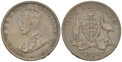 Австралия 1 шиллинг 1920 M, Георг V (1910-1936), самый редкий год тиража KM 26 серебро 4681-132