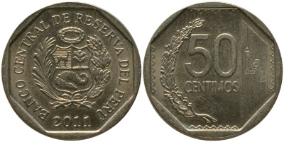 Перу 50 сентимо 2011 LIMA KM 307.4, Schon 106 медь цинк никель UNC 4543-447