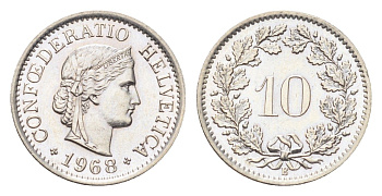 Швейцария 10 раппенов 1968 B KM 27 медно-никель 4708-217