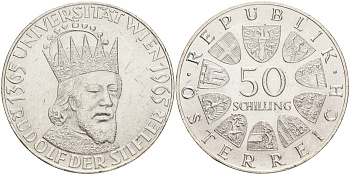 Австрия 50 шиллингов 1965 600 лет образования Университета Вены KM 2898 серебро aUNC 4557-312