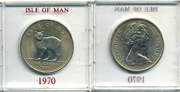 Остров Мэн 1 крона 1970 кошка Мэна, в оригинальной пластиковой коробке KM 18 медно-никель UNC 6-6-1-57
