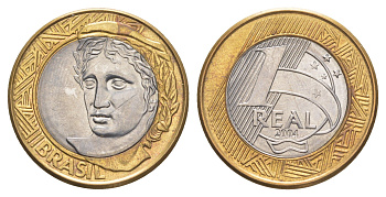 Бразилия 1 реал 2004 KM 652a биметалл UNC 4642-1257