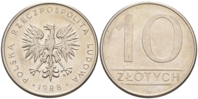 ПОЛЬША 10 ЗЛОТЫХ 1988 MW KM 152.1 медно-никель 106-644