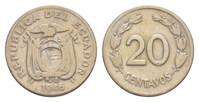 Эквадор 20 сентаво 1946 KM 77.1b медно-никель 4640-1225
