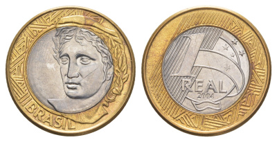 Бразилия 1 реал 2004 KM 652a биметалл UNC 4642-1257