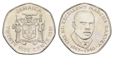 Ямайка 25 центов 1991 KM 147 сталь плакированная никелем UNC 4652-621