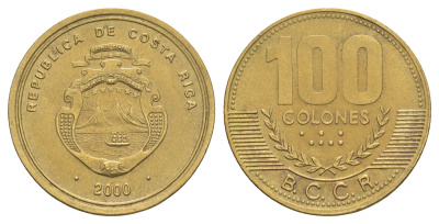 Коста-Рика 100 колонов 2000 KM 240 алюминиевая бронза UNC 4642-951