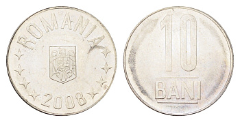 Румыния 10 бань (бани) 2008 KM 191 сталь плакированная никелем UNC 4705-766