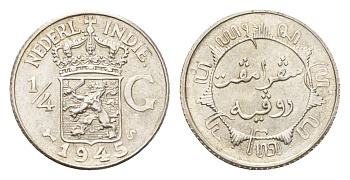 Нидерландская Ост-Индия 1/4 гульдена 1945 KM 319 серебро UNC 4674-1041