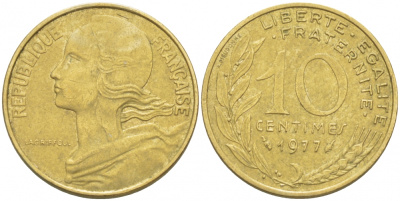 ФРАНЦИЯ 10 САНТИМОВ 1977 ТИП MARIANNE KM 929 медь алюминий никель 3309-1057