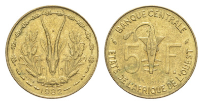 Западная Африка (BCEAO) 5 франков 1982 KM 2a медь алюминий никель UNC 4651-867