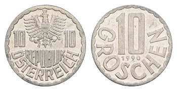 Австрия 10 грошей 1990 KM 2878 алюминий 4147-621