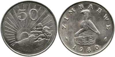 Зимбабве 50 центов 1980 восходящие солнце KM 5 медно-никель UNC 4529-746