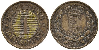 ДАНИЯ 1 СКИЛЛИНГ 1856 ФРЕДЕРИК VII (1848-1863) KM 763 (C135) бронза 67-221
