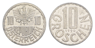Австрия 10 грошей 1990 KM 2878 алюминий 4147-621