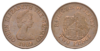 Джерси 2 пенса 1989 Елизавета II (1952-2022), Сент-Хелиер KM 55 бронза 4595-1135