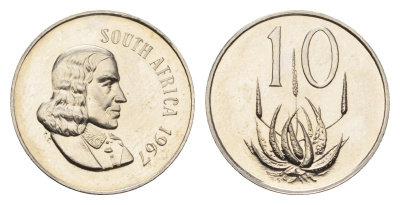 ЮАР 10 центов 1967 Ян ван Рибек (1619-1677), South Africa, легенда на африкаанс, цветок алоэ KM 68.1 никель PROOF 1526-942