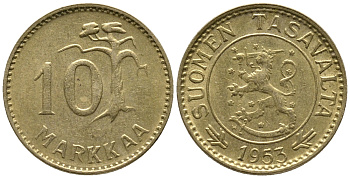 ФИНЛЯНДИЯ 10 МАРОК 1953 KM 38 алюминиевая бронза 34-1054
