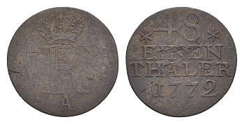 Пруссия 1/48 талера 1772 A, Фридрих II (1740-1786) KM 327 серебро 4655-134