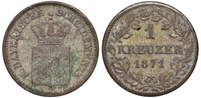 Бавария 1 крейцер 1871 Людвиг II (1864-1886) KM 487 серебро 75-1016