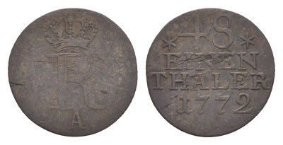 Пруссия 1/48 талера 1772 A, Фридрих II (1740-1786) KM 327 серебро 4655-134