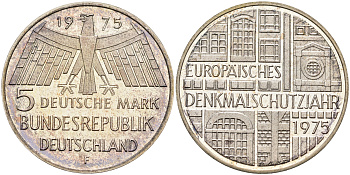 ФРГ 5 марок 1975 F, Европейский год охраны памятников J. 417, KM 142.1 серебро PROOF 02-119-41