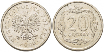 Польша 20 грошей 2000 MW KM 280, Parchimowicz 705h медно-никель 112-1252