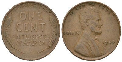 США 1 цент 1944 Авраам Линкольн  KM A132 латунь 211-1216