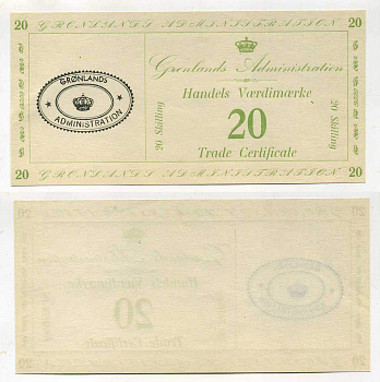 Гренландия 20 скиллингов 1942 торговый сертификат Pick M10 бумага UNC (пресс) 451-214-1