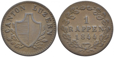 Швейцария, Люцерн 1 раппен 1844 KM 119 медь 00-00