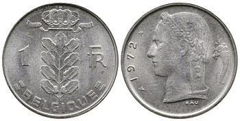 Бельгия 1 франк 1972 Belgique, Бодуэн I (1951-1993) KM 142.1 медно-никель 259-753